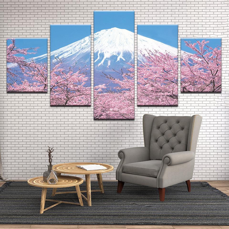 Mt. Fuji Cherry Blossoms Japan 5 Panel Canvas Print Wall Art - GotItHere.com