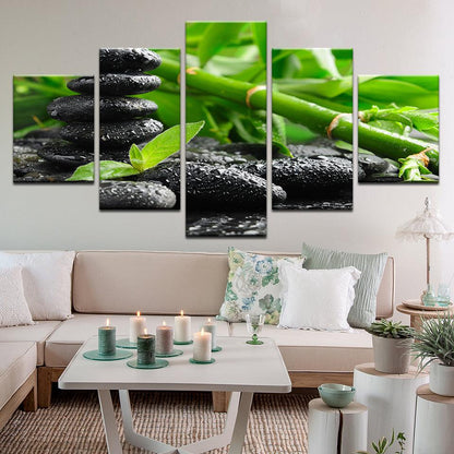 Bamboo Stones Zen 5 Panel Canvas Print Wall Art - GotItHere.com