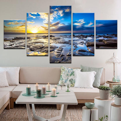 Rocky Shore Sunrise Timelapse 5 Panel Canvas Print Wall Art - GotItHere.com
