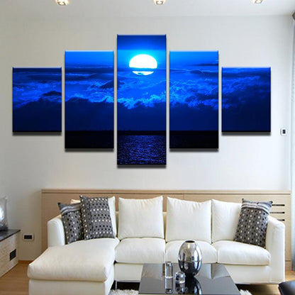 Full Moon Over The Sea 5 Panel Canvas Print Wall Art - GotItHere.com