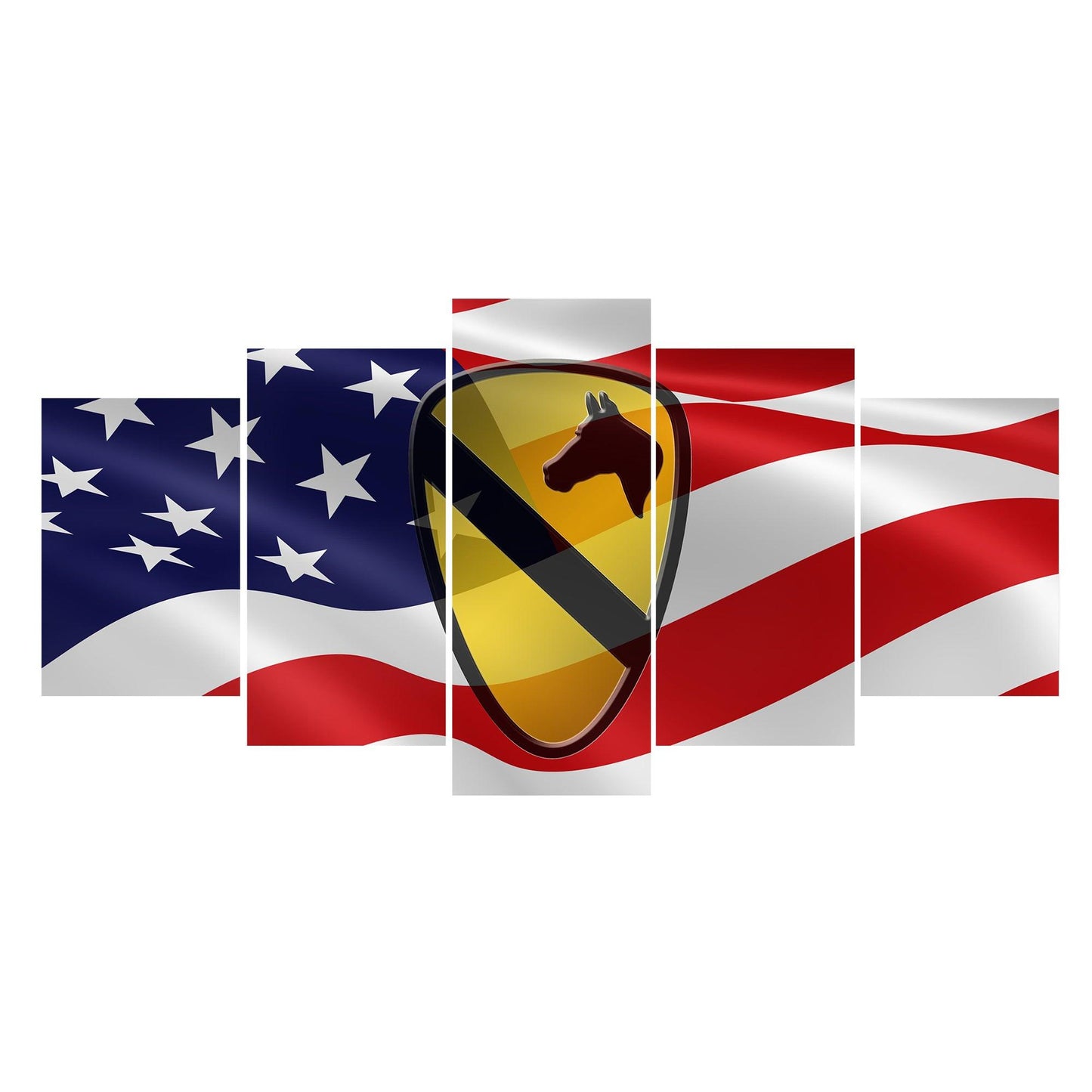 US Army 1st Cavalry Patch And Flag 5 Panel Canvas Print Wall Art - GotItHere.com
