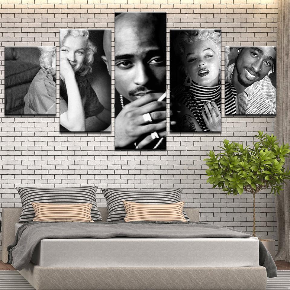 Tupac Shakur 2Pac Marilyn Monroe 5 Panel Canvas Print Wall Art - GotItHere.com