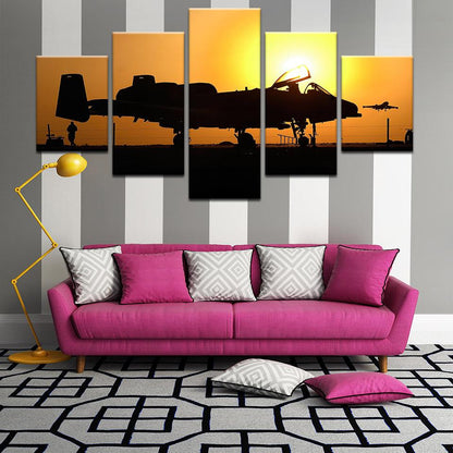 A-10 Thunderbolt At Sunset 5 Panel Canvas Print Wall Art - GotItHere.com