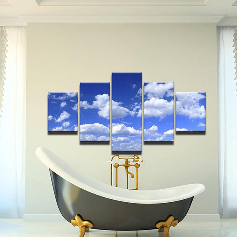 White Fluffy Clouds 5 Panel Canvas Print Wall Art - GotItHere.com