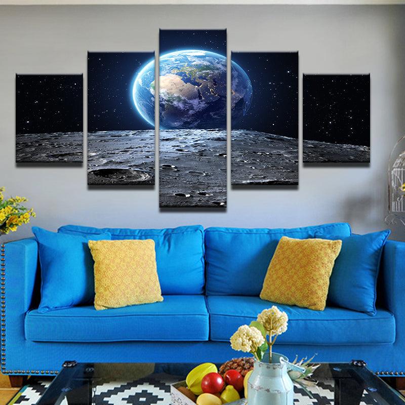Earth From The Moon 5 Panel Canvas Print Wall Art - GotItHere.com
