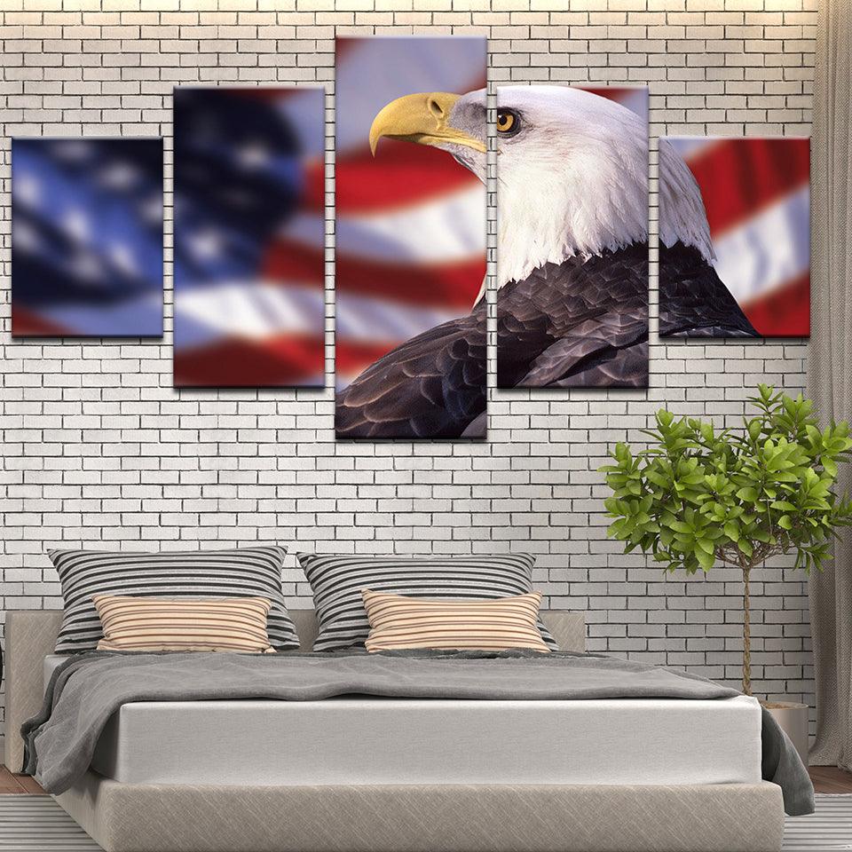 American Flag Bald Eagle 5 Panel Canvas Print Wall Art - GotItHere.com