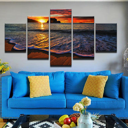 Sunset Beach 5 Panel Canvas Print Wall Art - GotItHere.com
