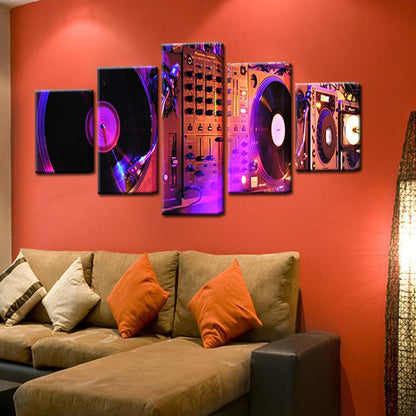 .DJ Turntable Mixer Console 5 Panel Canvas Print Wall Art - GotItHere.com