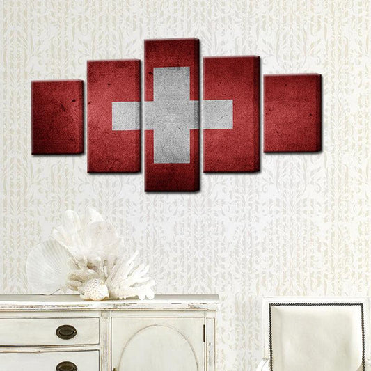 Swiss Switzerland Flag 5 Panel Canvas Print Wall Art - GotItHere.com