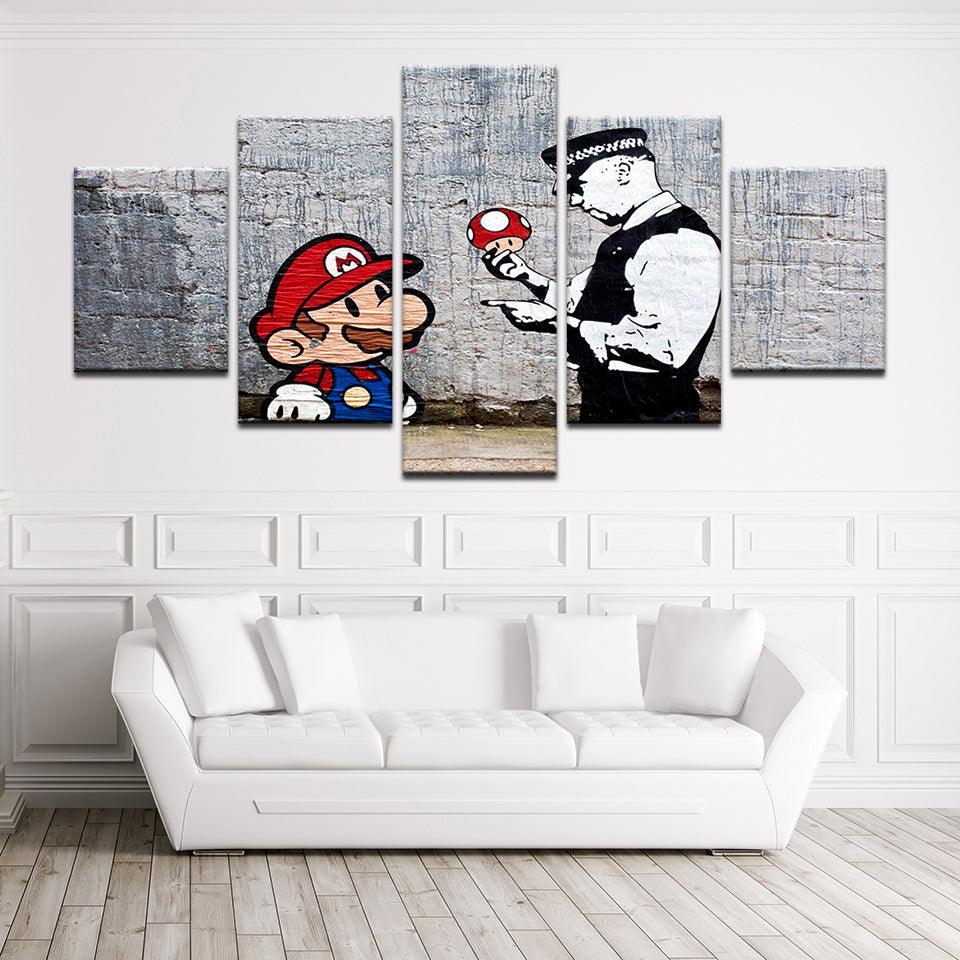 .Banksy Super Mario Mushroom 5 Panel Canvas Print Wall Art - GotItHere.com