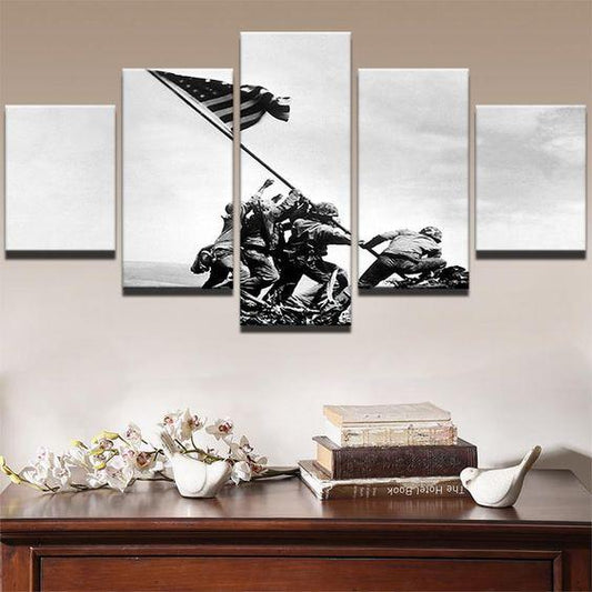 Iwo Jima US Marines World War II Flag Raising 5 Panel Canvas Print Wall Art - GotItHere.com