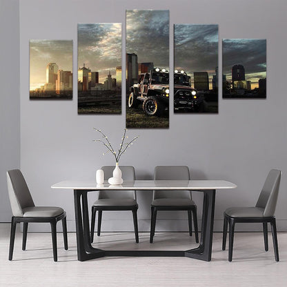Jeep Leaving The City 5 Panel Canvas Print Wall Art - GotItHere.com