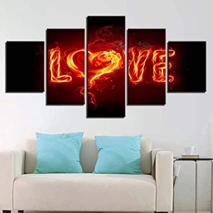 Burning Love Flames On Fire 5 Panel Canvas Print Wall Art - GotItHere.com