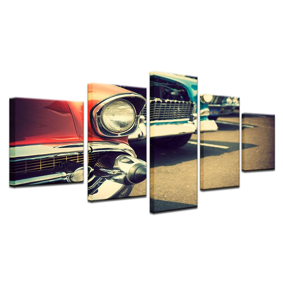 Classic Cars Car Show Chrome Grills 5 Panel Canvas Print Wall Art - GotItHere.com