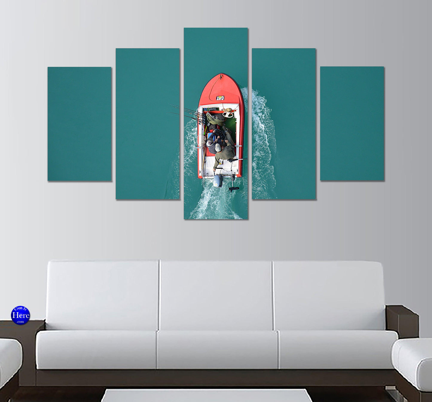 Aerial View of Fisherman on Boat 5 Panel Canvas Print Wall Art - GotItHere.com