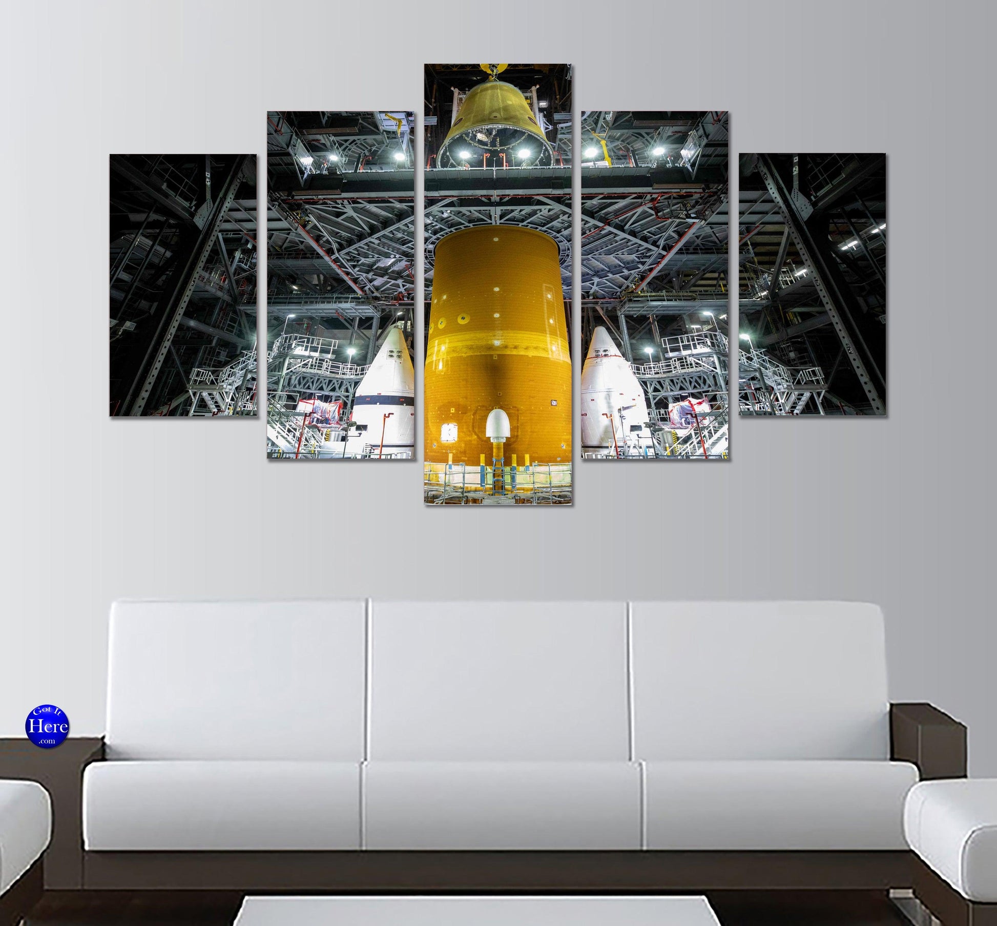 Artemis I Launch Vehicle State Adapter Stacked Atop Core Stage 5 Panel Canvas Print Wall Art - GotItHere.com