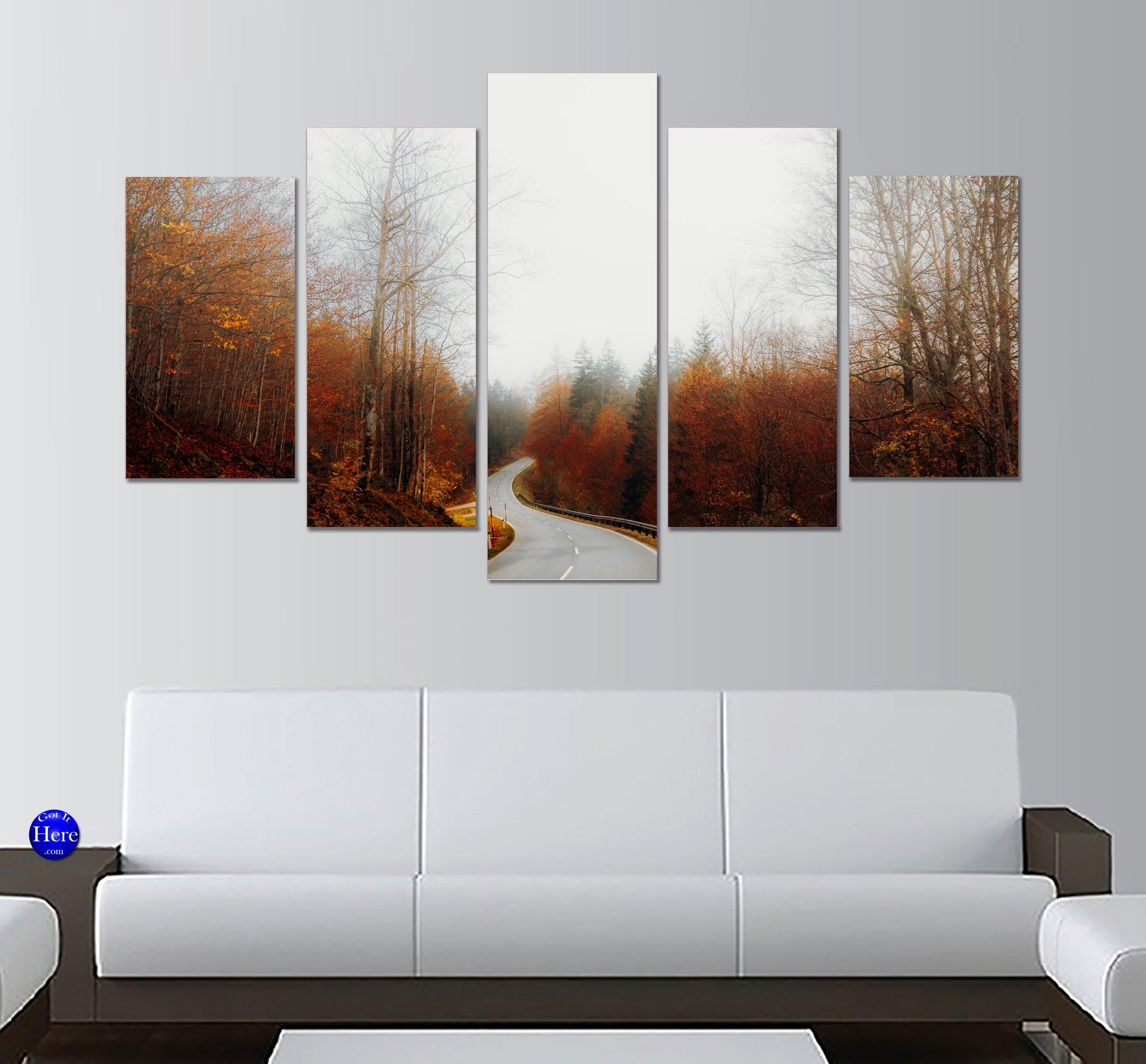 Autumn Country Road Fall 5 Panel Canvas Print Wall Art - GotItHere.com