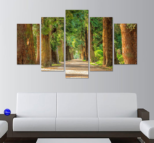 Avenue Of Trees Foresty Farm 5 Panel Canvas Print Wall Art - GotItHere.com