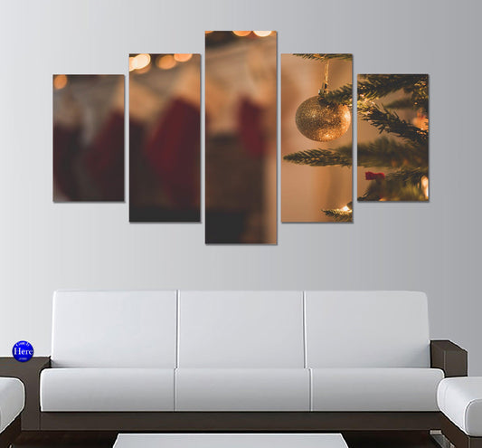 Baubles On Christmas Tree 5 Panel Canvas Print Wall Art - GotItHere.com