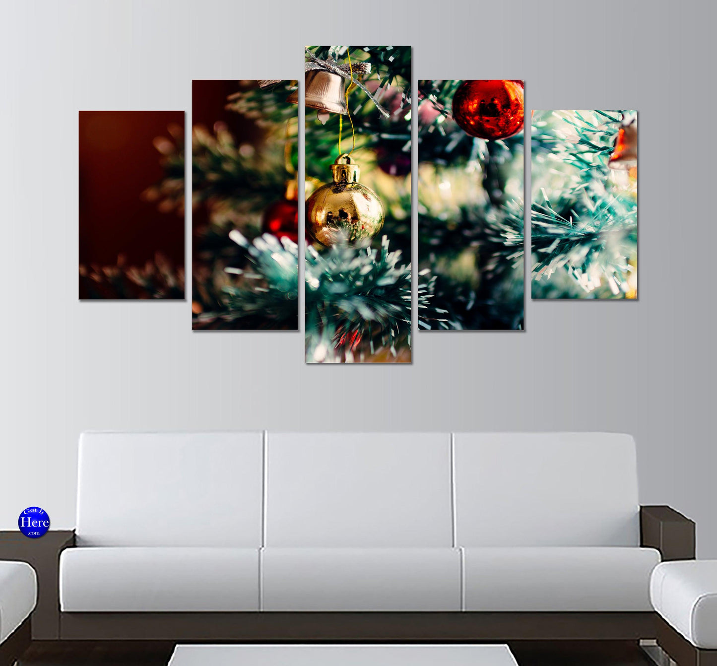 Baubles Ornaments On Christmas Tree 5 Panel Canvas Print Wall Art - GotItHere.com