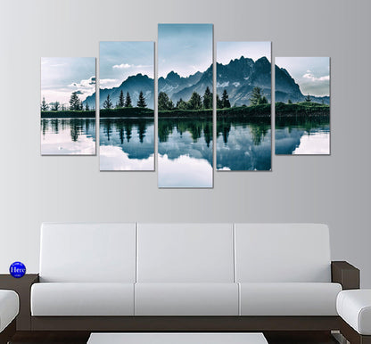Bernardo O'Higgins National Park - Chile - Mountain Lake Reflection 5 Panel Canvas Print Wall Art - GotItHere.com