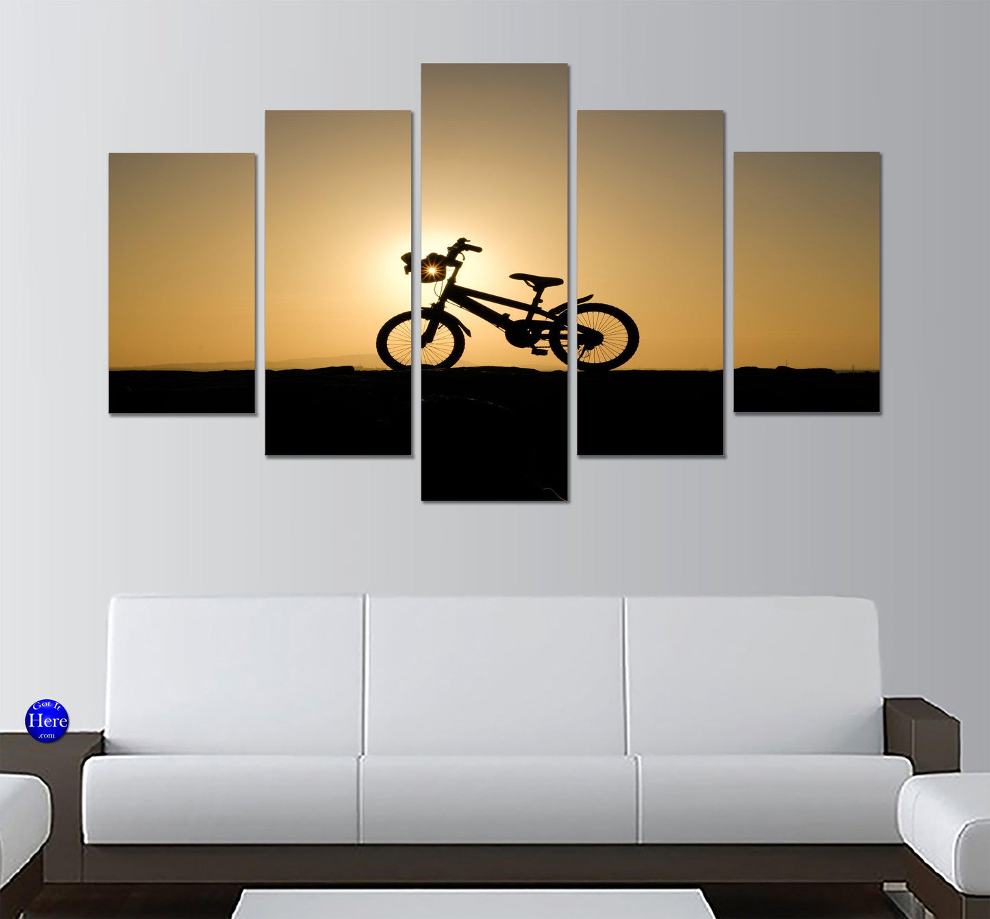 Bicycle At Sunset 5 Panel Canvas Print Wall Art - GotItHere.com