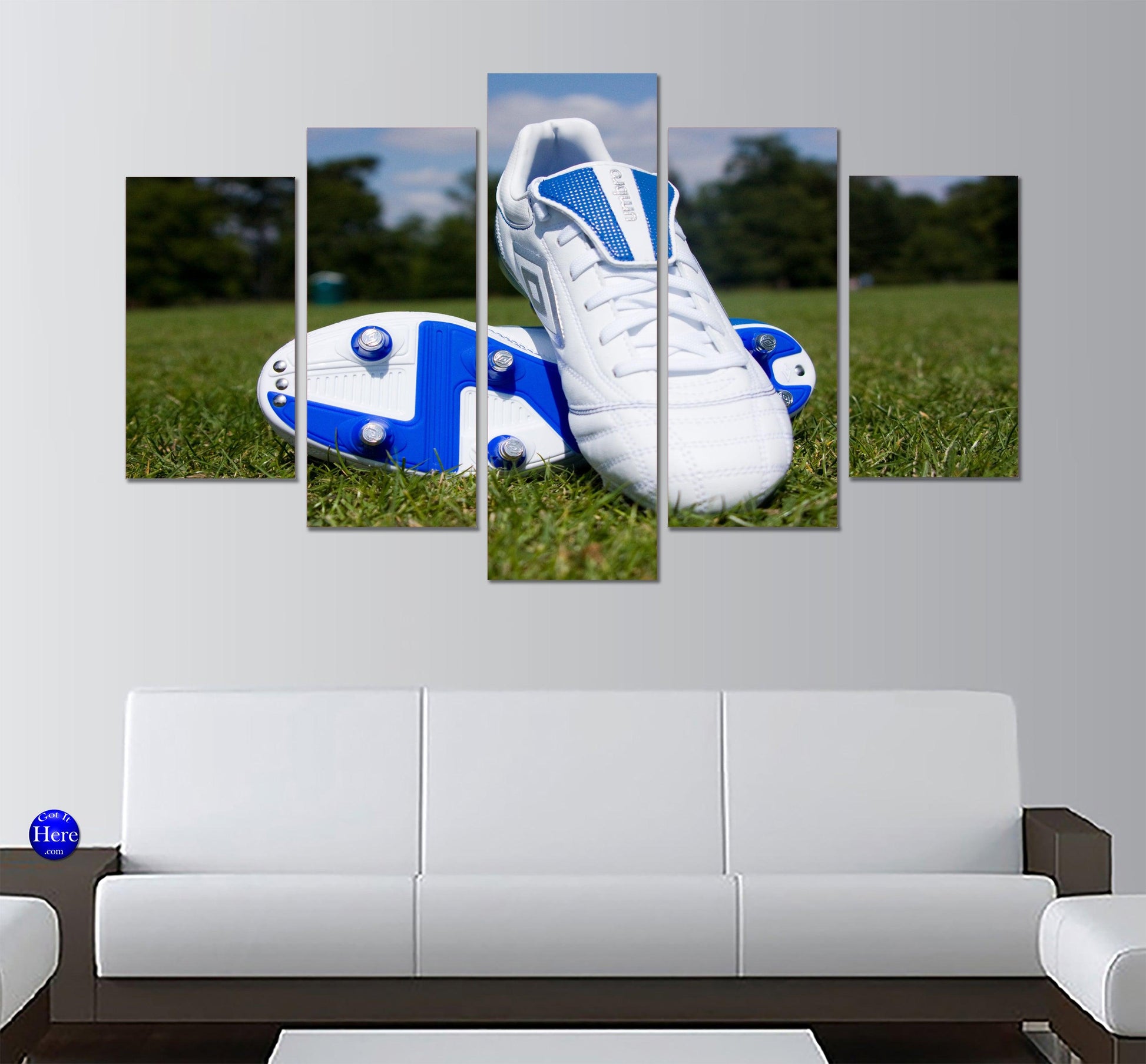 Blue And White Umbro Football Boots 5 Panel Canvas Print Wall Art - GotItHere.com