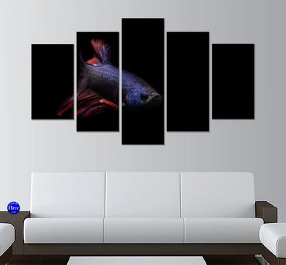 Blue Red Male Betta Fish 5 Panel Canvas Print Wall Art Fishing - GotItHere.com