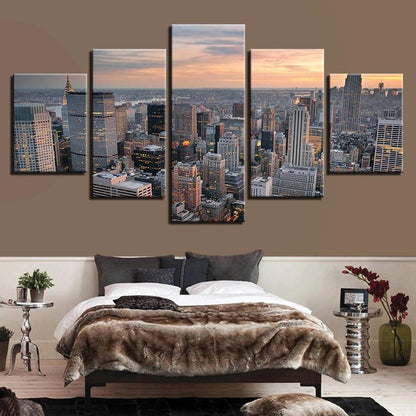 Sunset Over Manhattan 5 Panel Canvas Print Wall Art New York NY - GotItHere.com