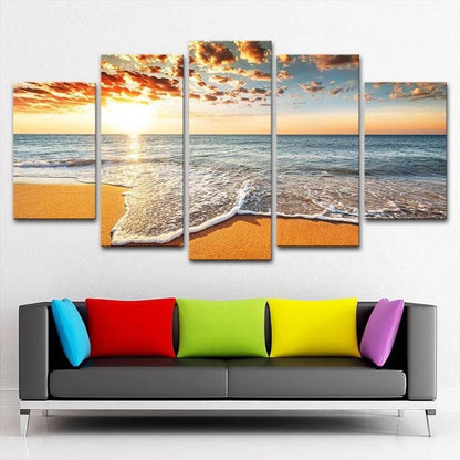 Waves On The Sand 5 Panel Canvas Print Wall Art Beach - GotItHere.com