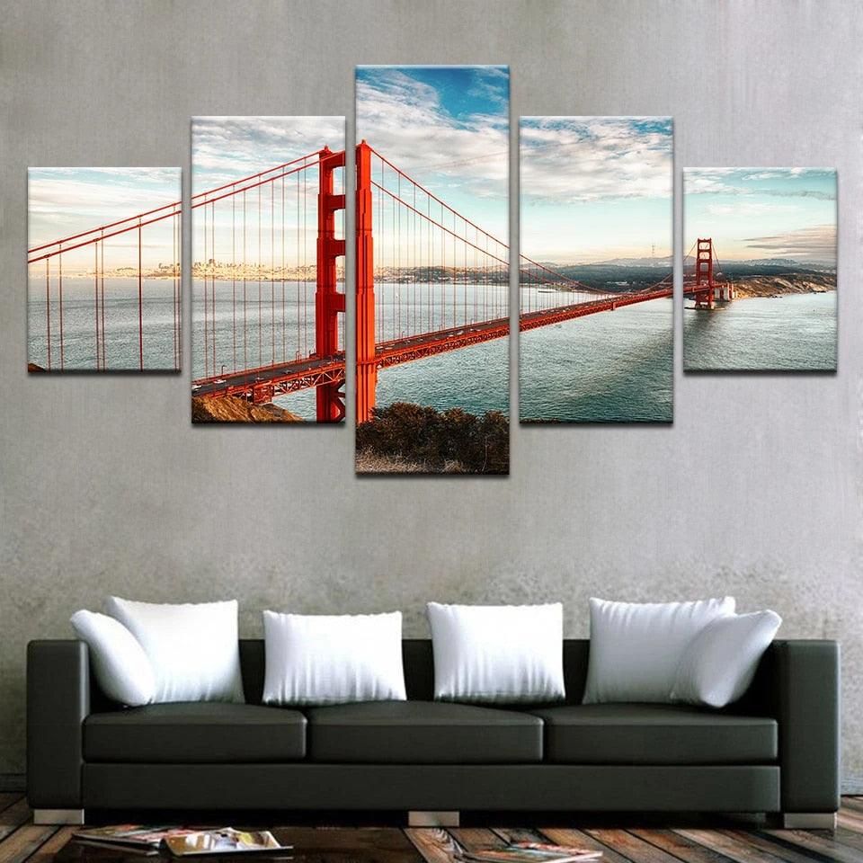San Francisco Golden Gate Bridge 5 Panel Canvas Wall Art Print - GotItHere.com