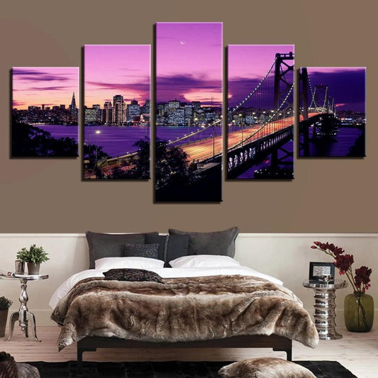 San Francisco Oakland Bay Bridge 5 Panel Canvas Print Wall Art - GotItHere.com