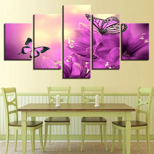 Purple Butterflies 5 Panel Canvas Print Wall Art - GotItHere.com