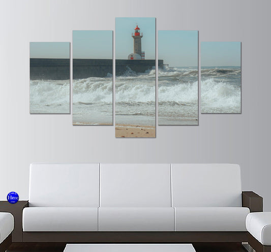 Carneiro Beach Lighthouse - Praia do Carneiro Portugal 5 Panel Canvas Print Wall Art - GotItHere.com