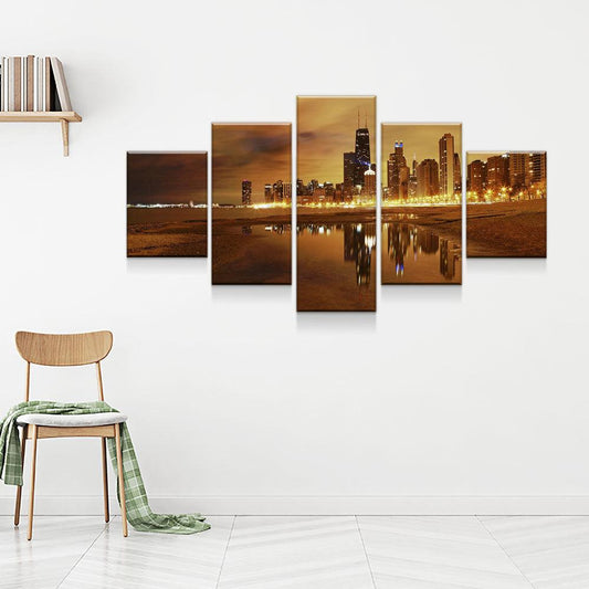 Chicago Skyline From North Avenue Beach 5 Panel Canvas Print Wall Art - GotItHere.com