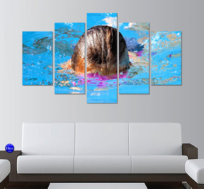 Child Swimming 5 Panel Canvas Print Wall Art - GotItHere.com