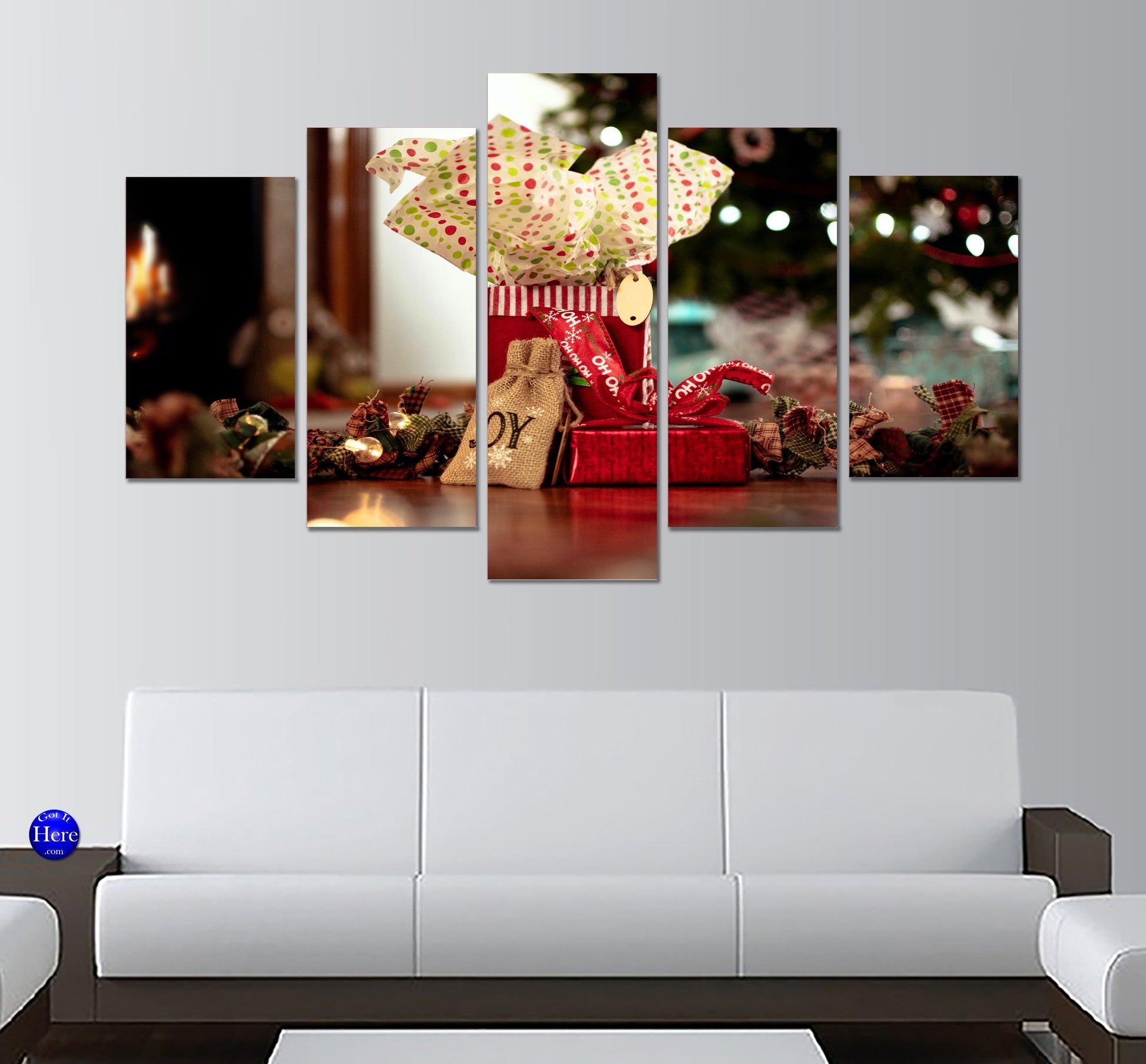 Christmas Presents Under The Tree 5 Panel Canvas Print Wall Art - GotItHere.com