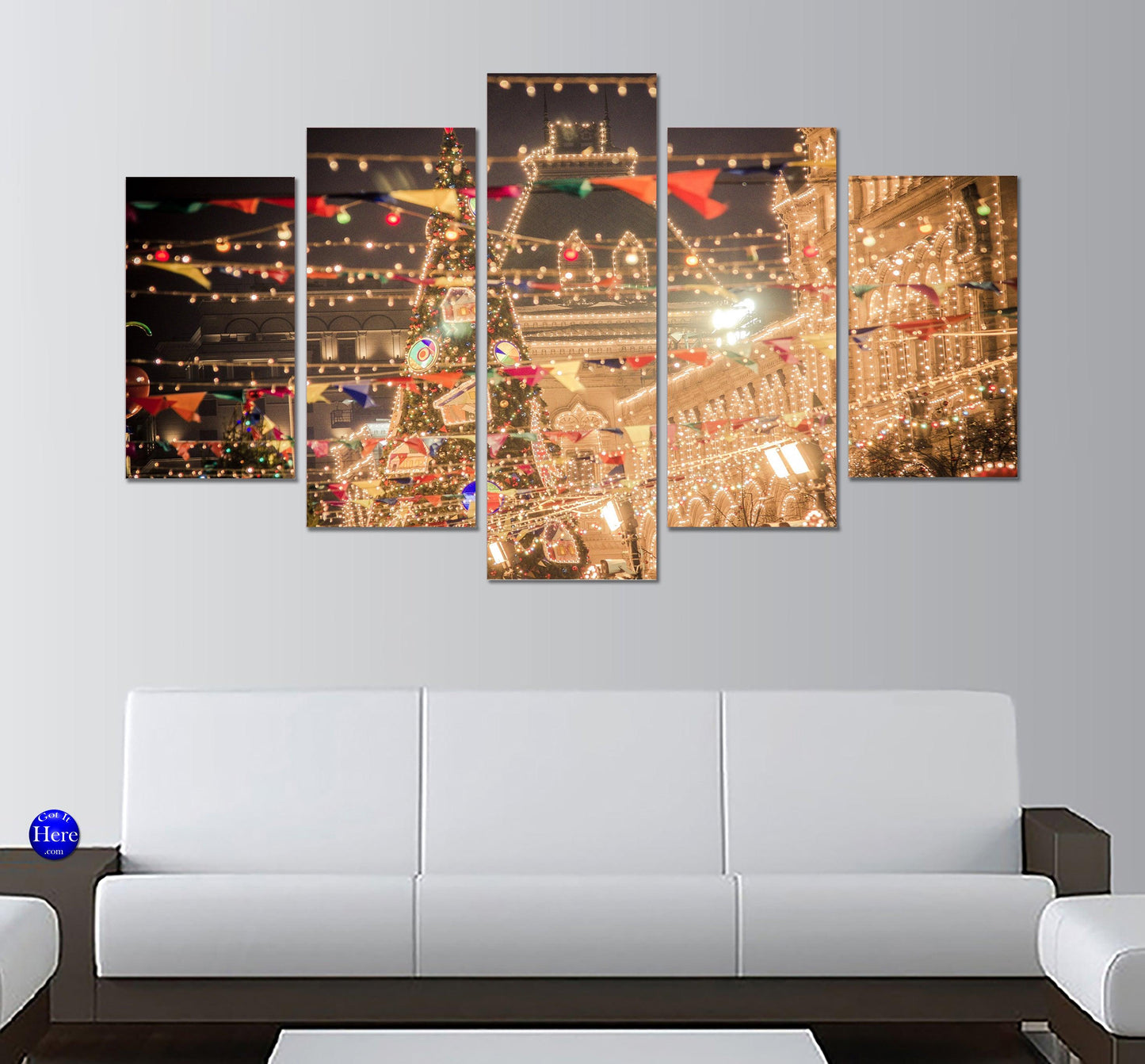 Christmas Tree And Lights - Red Square - Moscow, Russia 5 Panel Canvas Print Wall Art - GotItHere.com