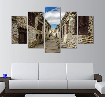 City Street Marpha Nepal 5 Panel Canvas Print Wall Art - GotItHere.com