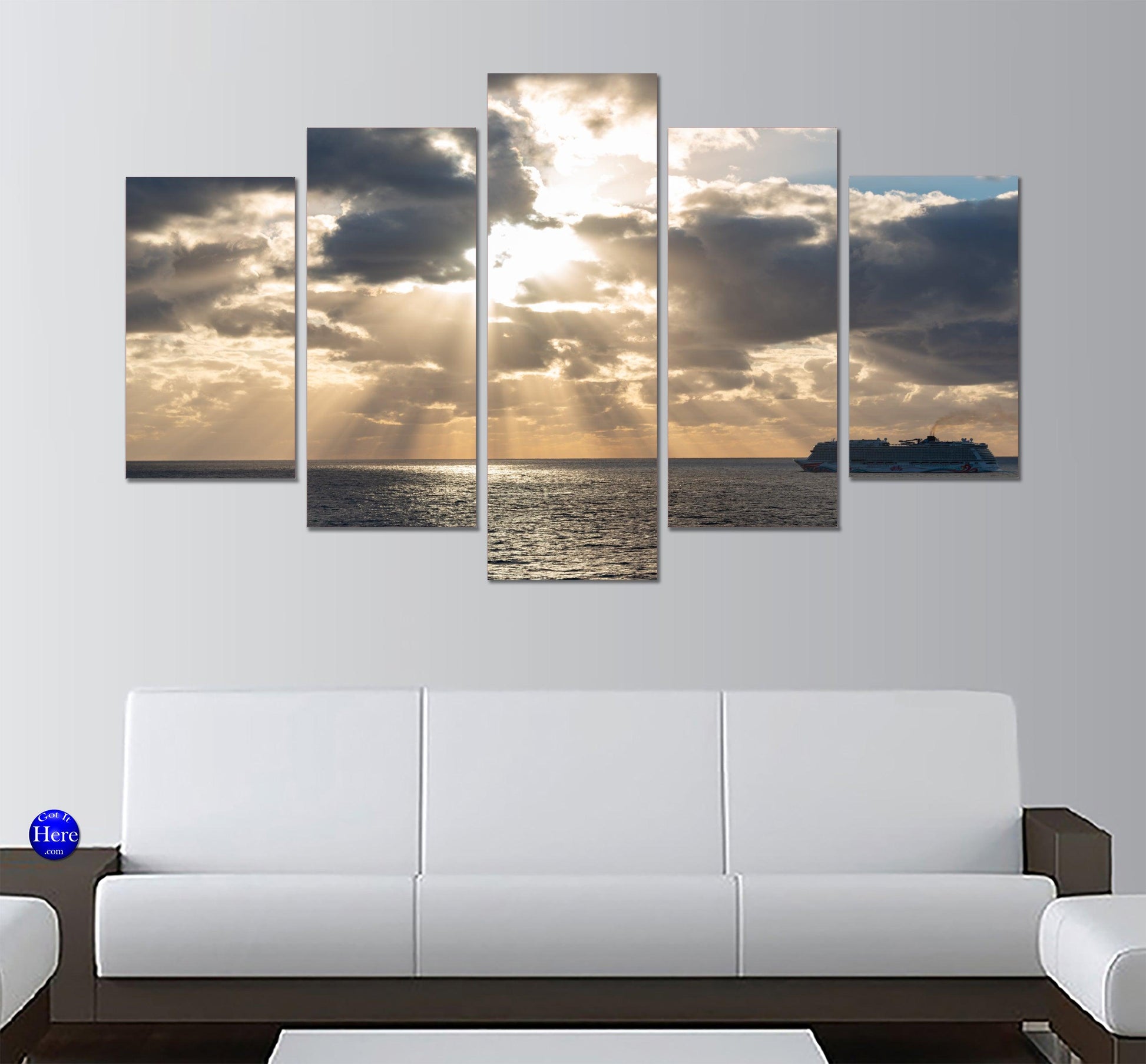 Cruise Ship Sails Into The Sunset 5 Panel Canvas Print Wall Art - GotItHere.com