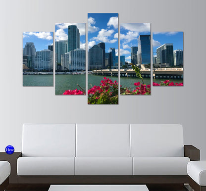 Downtown Miami Florida 5 Panel Canvas Print Wall Art - GotItHere.com