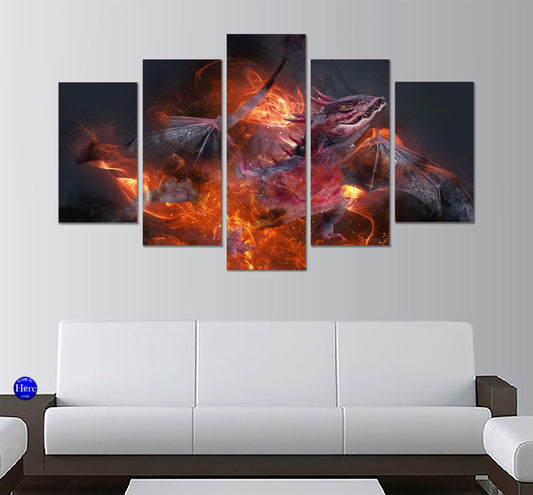Dragon Of Smoke And Fire Animation 5 Panel Canvas Print Wall Art - GotItHere.com