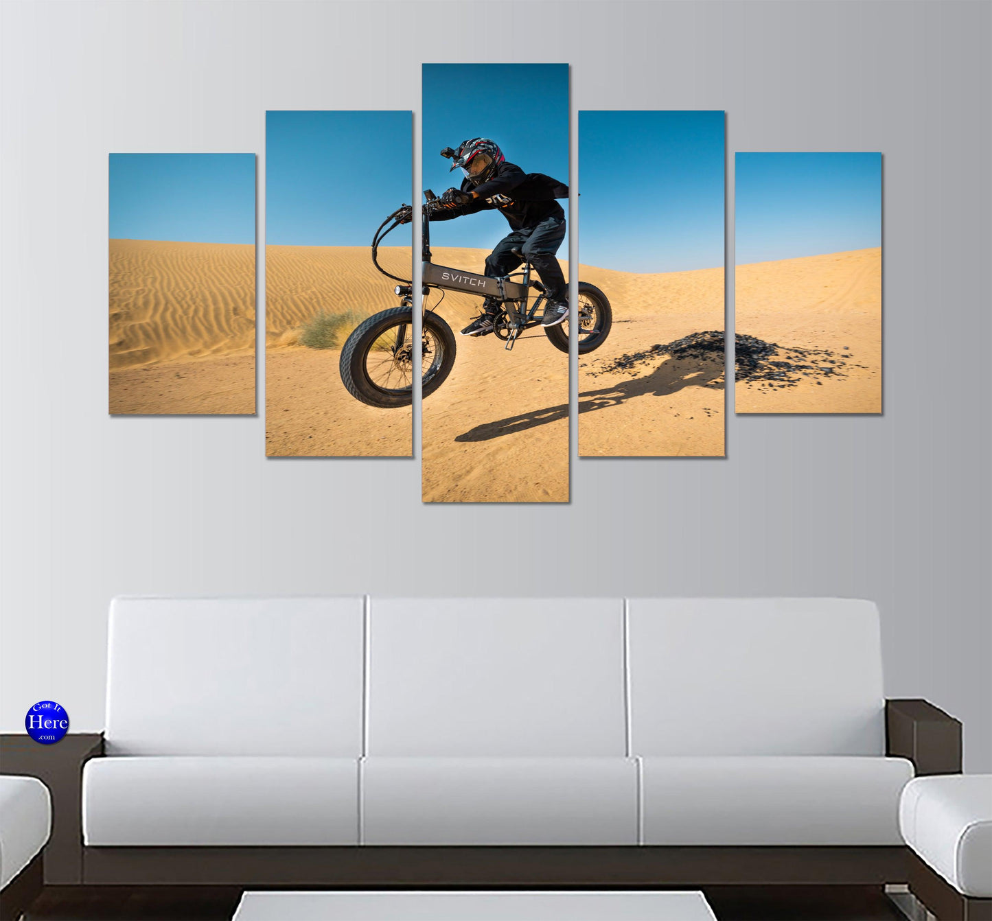 Ebike Jumping Dunes In The Desert 5 Panel Canvas Print Wall Art - GotItHere.com