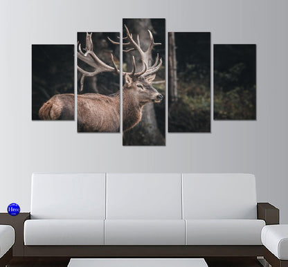 Elk Near Tree 5 Panel Canvas Print Wall Art - GotItHere.com