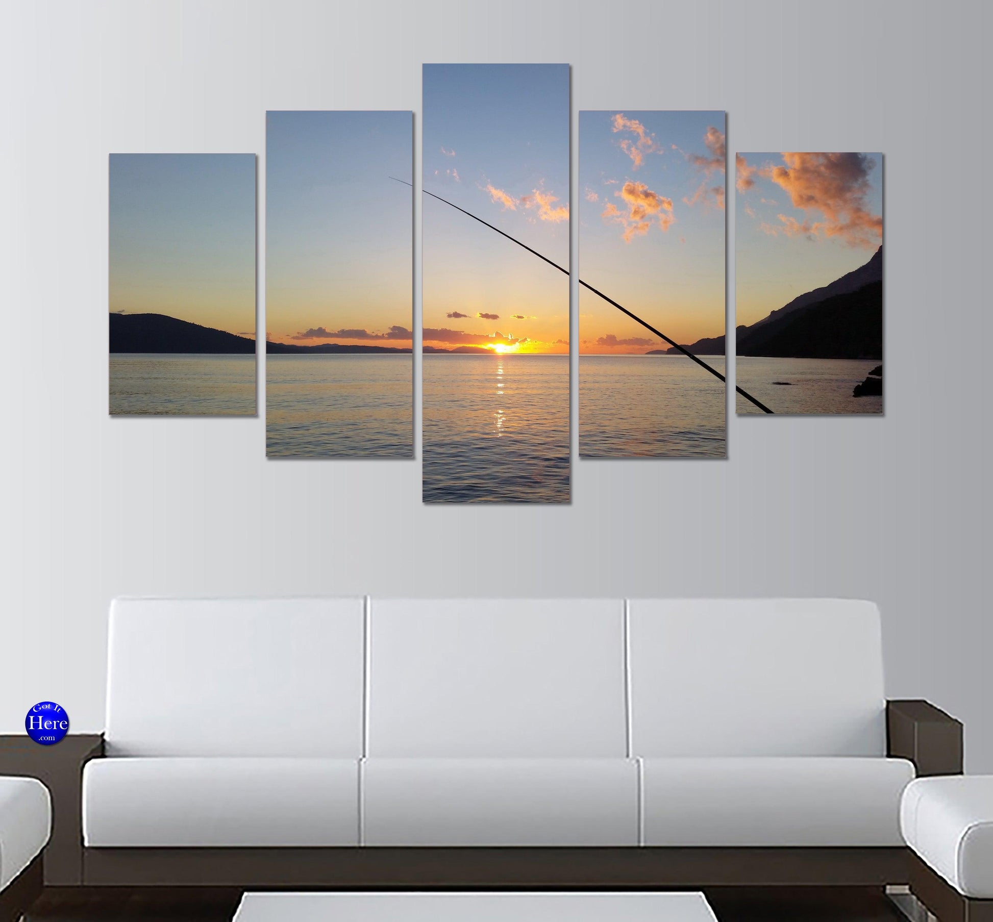 Fishing During Sunset 5 Panel Canvas Print Wall Art - GotItHere.com