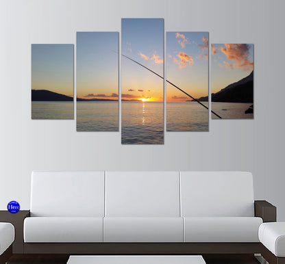 Fishing During Sunset 5 Panel Canvas Print Wall Art - GotItHere.com