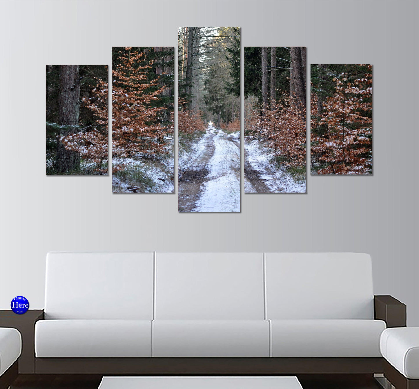 Forest Road In Winter 5 Panel Canvas Print Wall Art - GotItHere.com