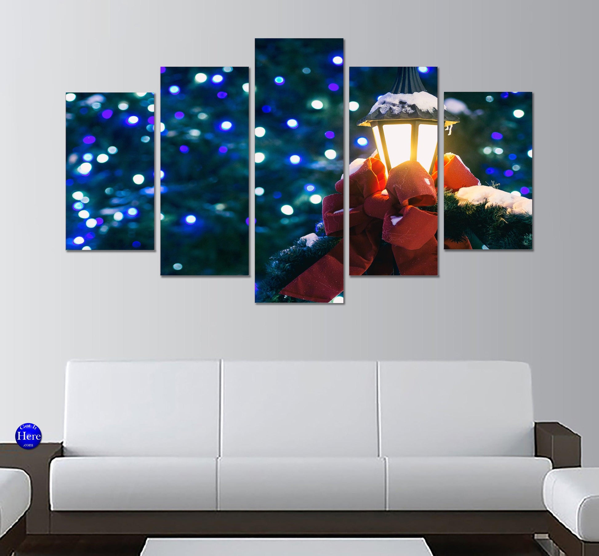 Frankenmuth Michigan Decorated Trees And Lantern With Bow 5 Panel Canvas Print Wall Art - GotItHere.com