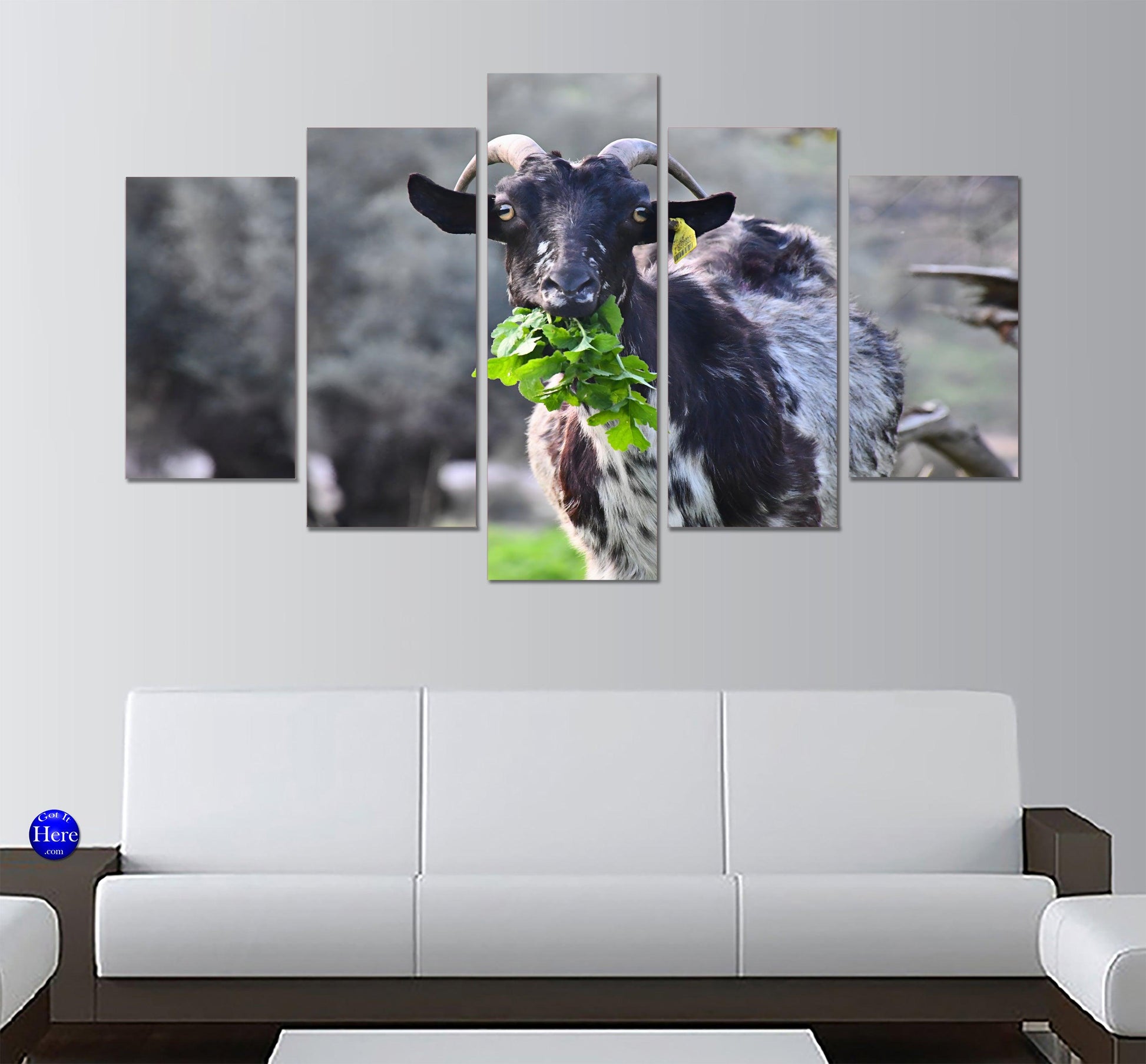Goat Eating Leaves 5 Panel Canvas Print Wall Art - GotItHere.com