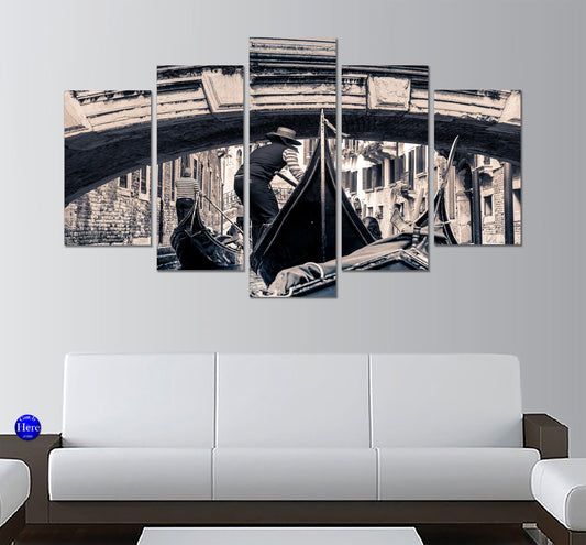 Gondolier Of Venice Grand Canal Bridge 5 Panel Canvas Print Wall Art - GotItHere.com